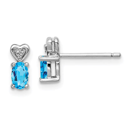 Sterling Silver Rhodium-plated Light Swiss Blue Topaz & Diamond Stud Earrings