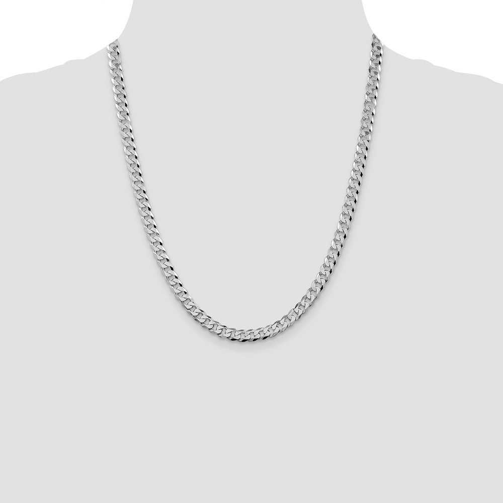 Sterling Silver Rhodium-plated 6mm Beveled Curb Chain Necklace 22"