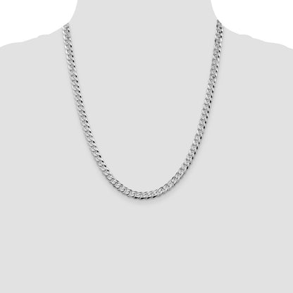 Sterling Silver Rhodium-plated 6mm Beveled Curb Chain Necklace 22"