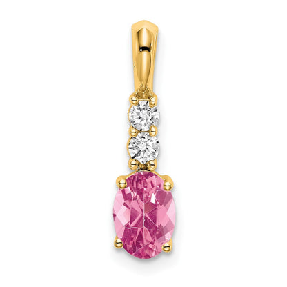 14k Yellow Gold Oval Pink Tourmaline and Diamond Pendant