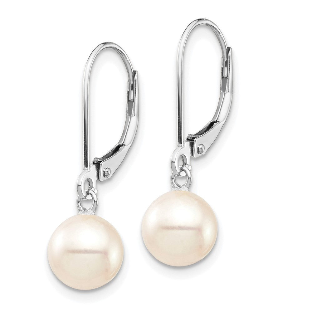 14k White Gold 7-8mm Round Freshwater Cultured Pearl Dangle Earrings