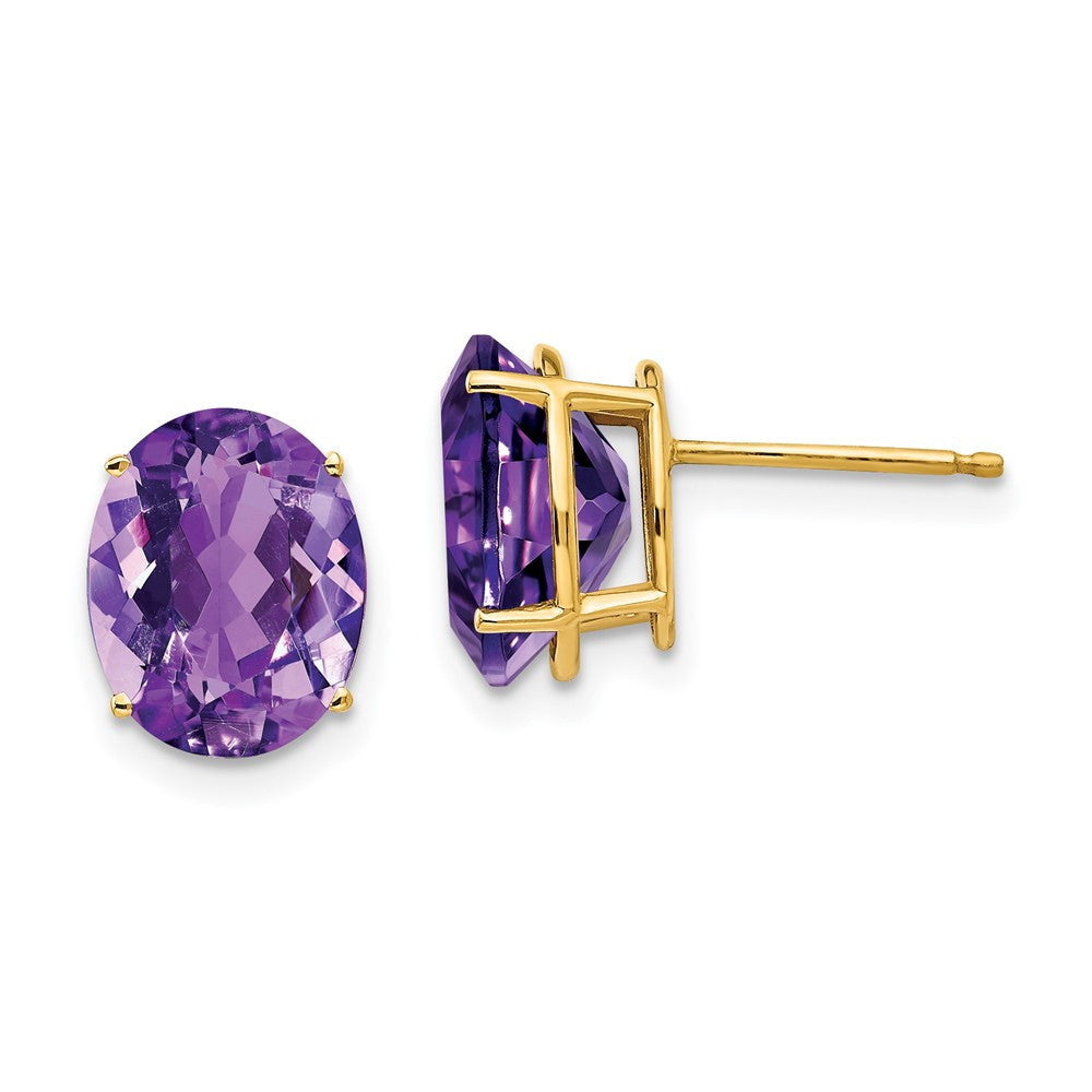 14k Yellow Gold 10x8mm Oval Amethyst Stud Earrings