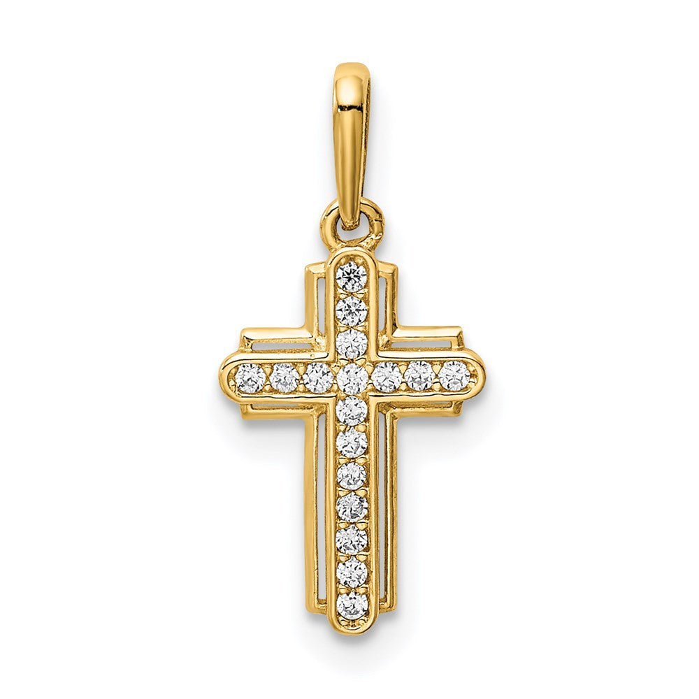 14k Yellow Gold Cross CZ Pendant