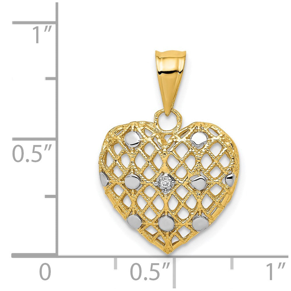14k Yellow Gold and White Rhodium 1/2pt Diamond Heart Pendant
