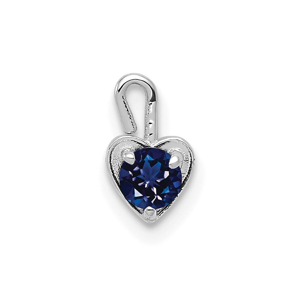 14k White Gold September Synthetic Birthstone Heart Charm Pendant