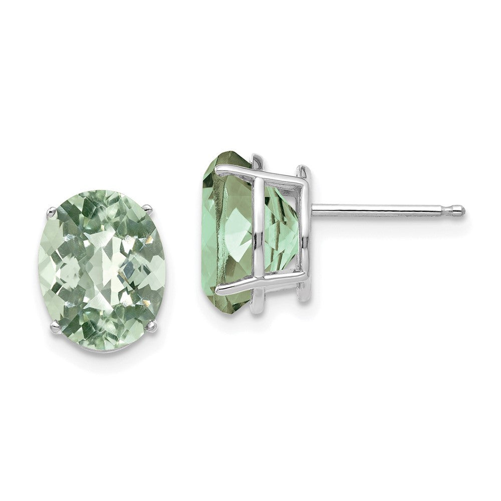 14kw 10x8 Oval Checker-Cut Green Quartz Stud Earrings
