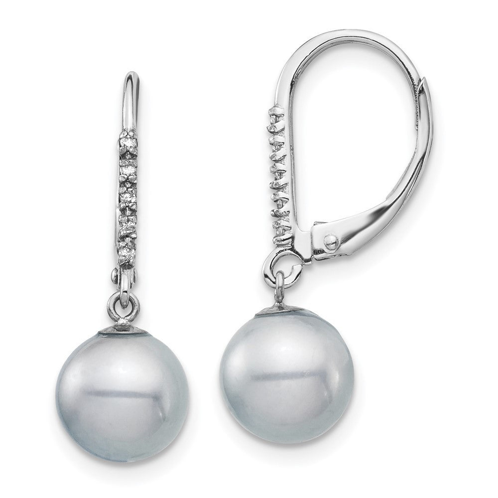 14k Gold 8-9mm Grey Freshwater Cultured Pearl and Diamond Dangle Earrings