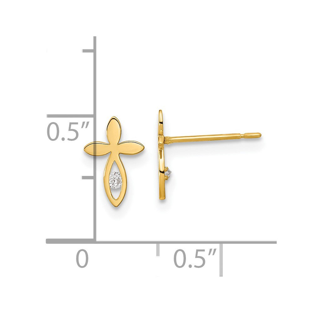 14k Yellow Gold & White Rhodium Heart Button Stud Earrings