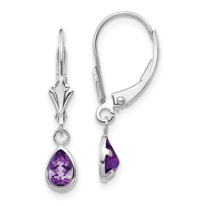 14k White Gold 6x4mm Amethys/February Dangle Earrings