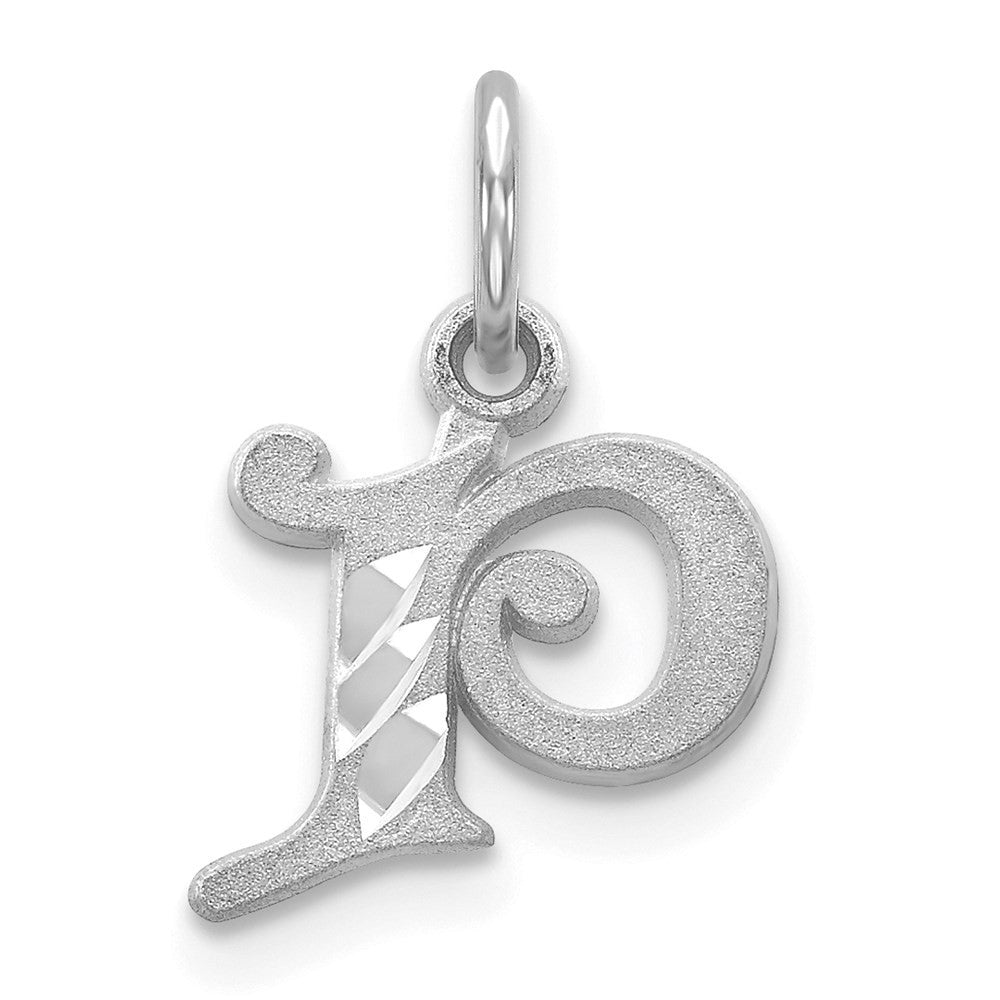 14k White Gold Diamond-cut Letter P Initial Charm Pendant