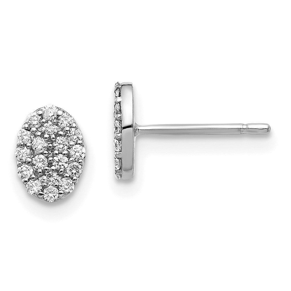 14k White Gold Diamond Cluster Oval Stud Earrings