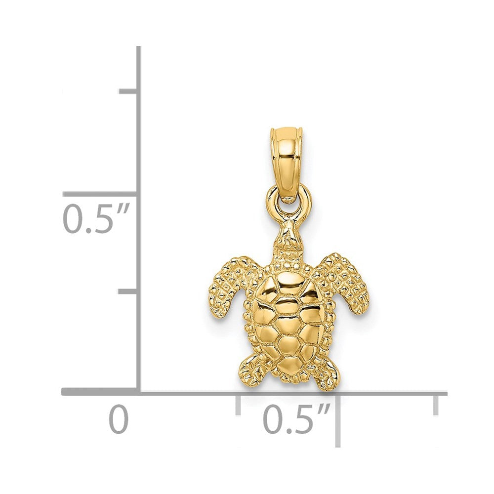 14k Yellow Gold 3-D Mini Sea Turtle Charm Pendant