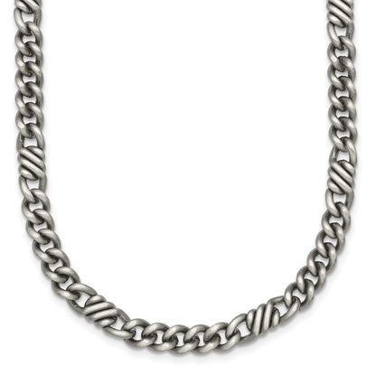 Sterling Silver Black Rhodium-plated Brushed Curb Chain Mens Necklace 22"