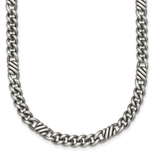 Sterling Silver Black Rhodium-plated Brushed Curb Chain Mens Necklace 22"