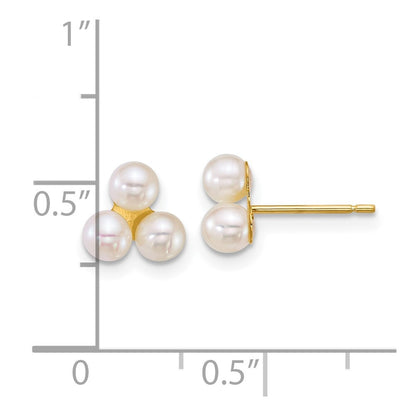 14k Yellow Gold Polished 3-4mm Button Freshwater Cultured 3-Pearl Stud Earrings