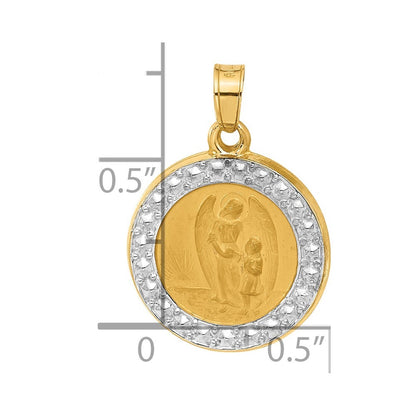 14k Yellow Gold and White Rhodium Hollow Our Guardian Angel Medal