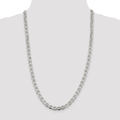 Sterling Silver 7.1mm Flat Anchor Chain Necklace 26"