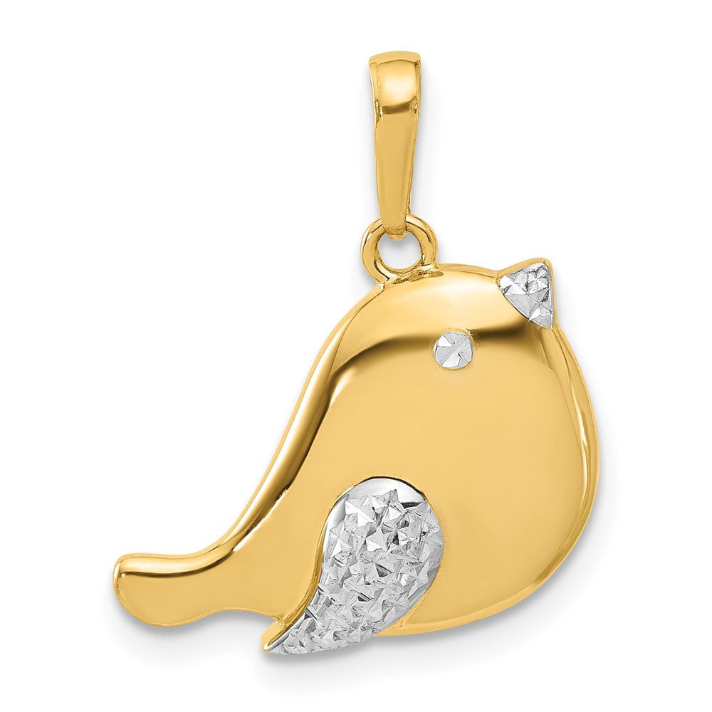 14k Yellow Gold and White Rhodium Diamond-Cut Bird Pendant
