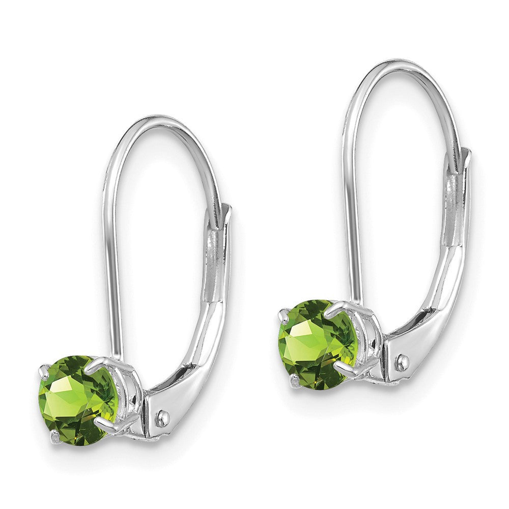 14k White Gold 4mm Round August/Peridot Leverback Dangle Earrings