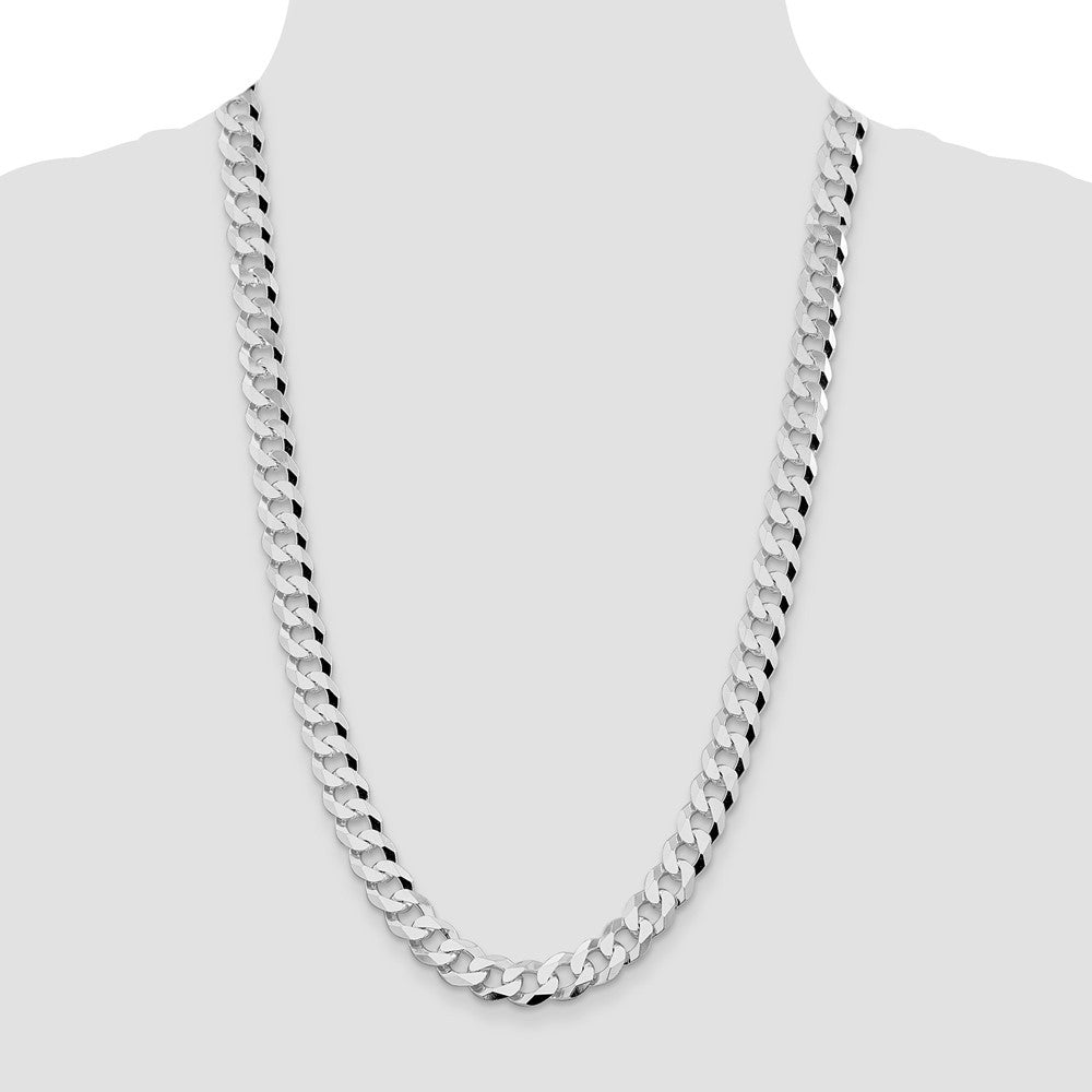 Sterling Silver Rhodium-plated 10.6mm Beveled Curb Chain Necklace 26"