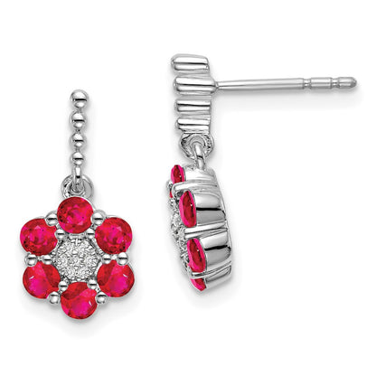 14k White Gold Ruby and Diamond Drop & Dangle Earrings
