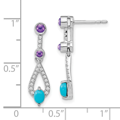 14k White Gold Turquoise Amethyst White Topaz Dangle Earrings