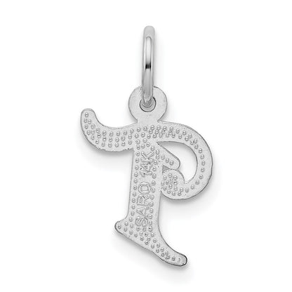 14k White Gold Diamond-cut Letter T Initial Charm Pendant