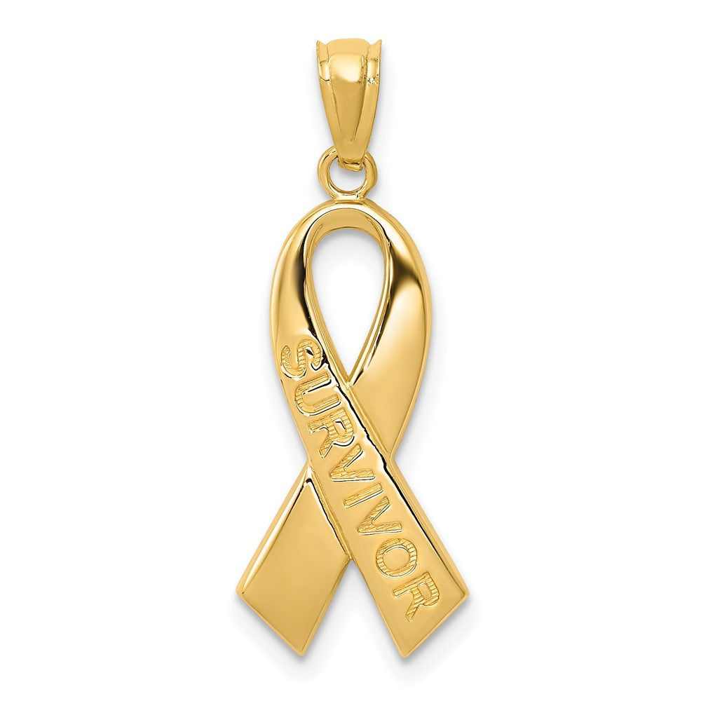 14k Yellow Gold Polished SURVIVOR Ribbon Pendant