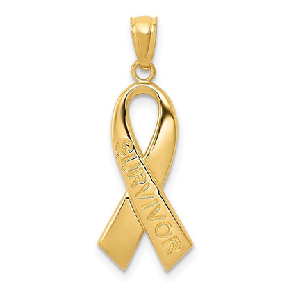 14k Yellow Gold Polished SURVIVOR Ribbon Pendant