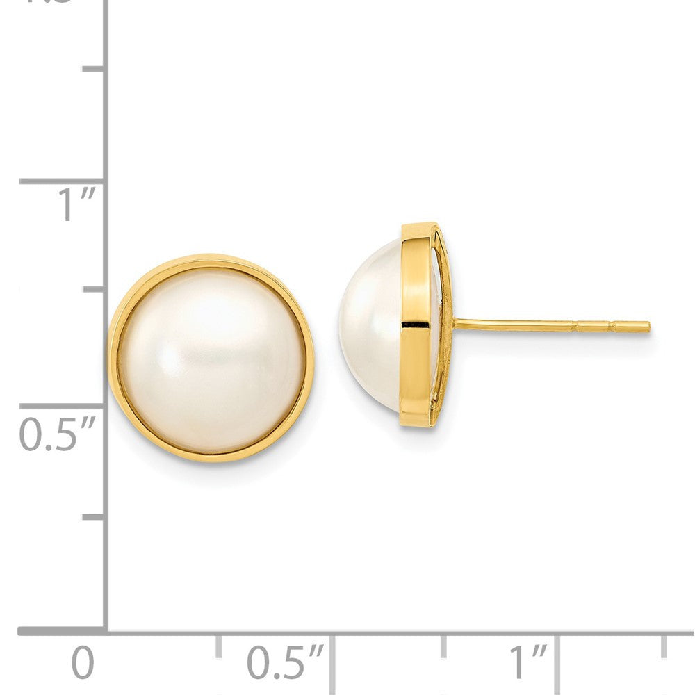 14k Yellow Gold 9-10mm White Freshwater Cultured Mabe Pearl Stud Earrings
