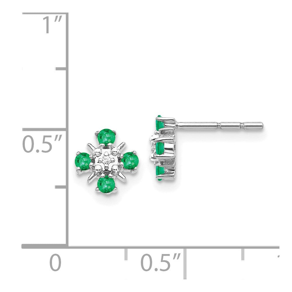 14k White Gold Emerald and Diamond Stud Earrings