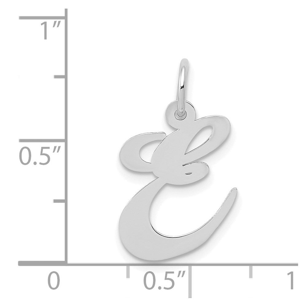 14k White Gold Medium Fancy Script Letter E Initial Charm Pendant