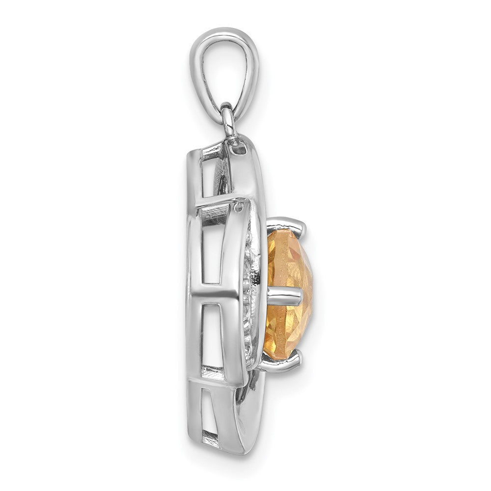 Sterling Silver Rhodium-plated Polished Checkercut Citrine & White Topaz Pendant