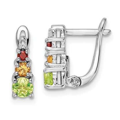 Sterling Silver RH-plated .85t.w. PE/CI/GA/WT Hinged Dangle Earrings