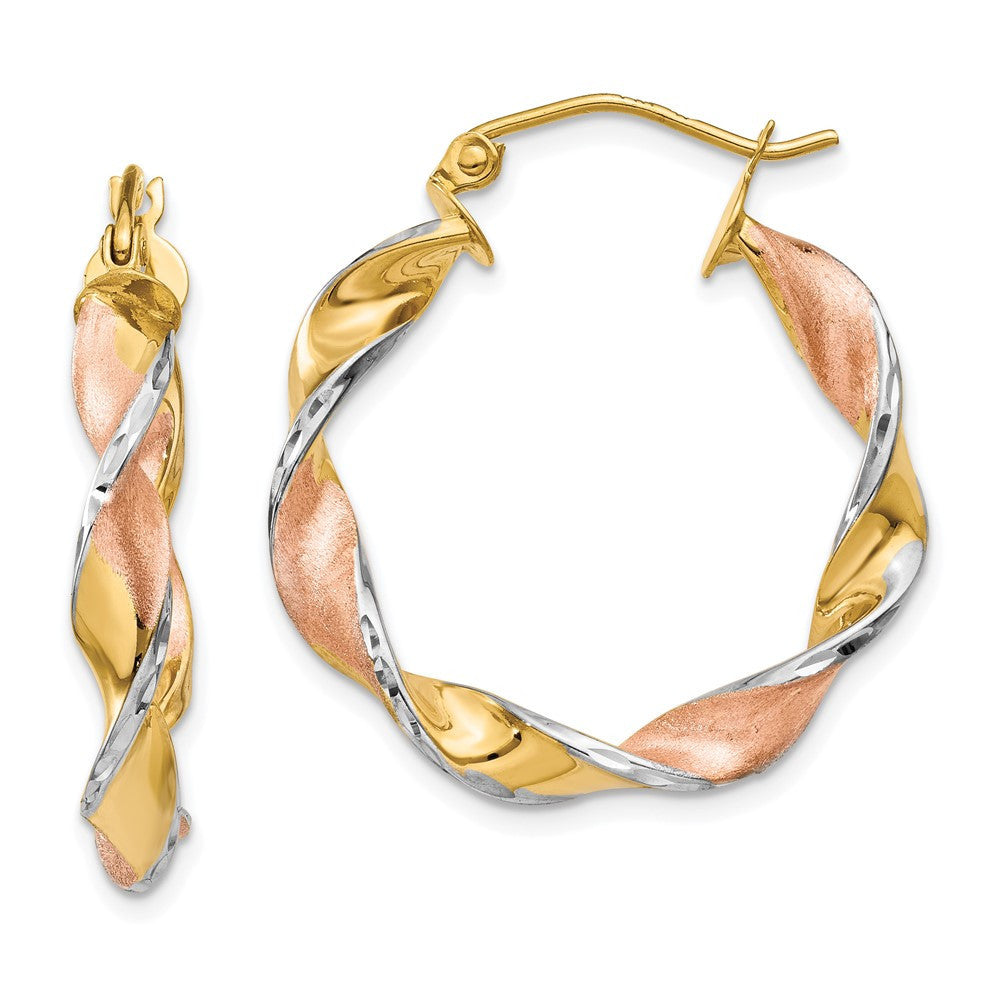 14k Yellow Gold & Rhodium Twisted Hoop Earrings