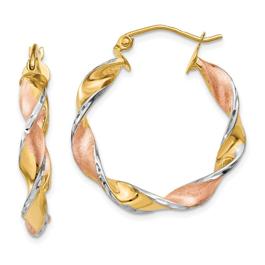 14k Yellow Gold & Rhodium Twisted Hoop Earrings