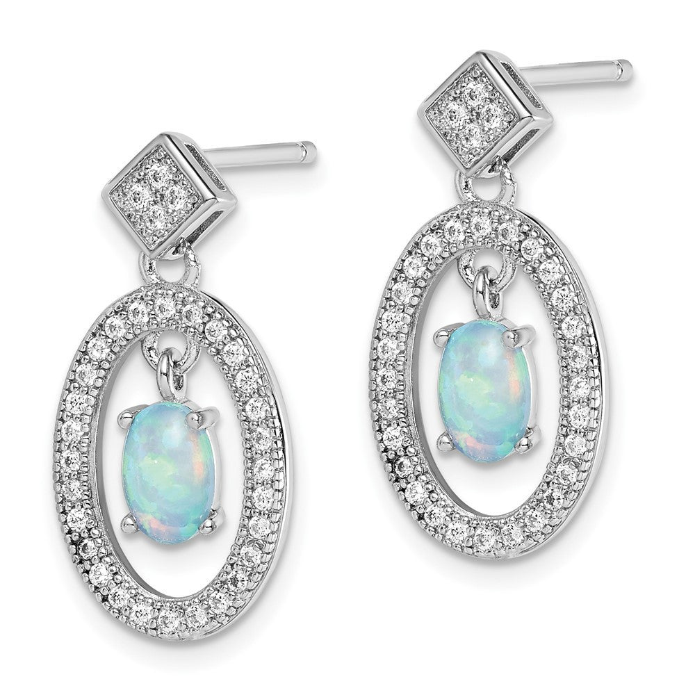 Sterling Silver Rhodium-plated Created Opal & CZ Dangle Earrings
