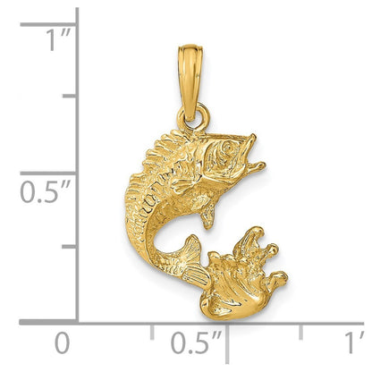 14k Yellow Gold Polished Bass Fish Pendant