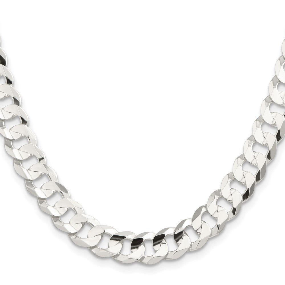 Sterling Silver 9.75mm Concave Beveled Curb Chain Necklace 24"