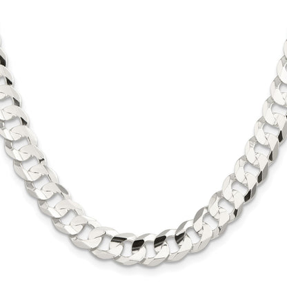 Sterling Silver 9.75mm Concave Beveled Curb Chain Necklace 24"