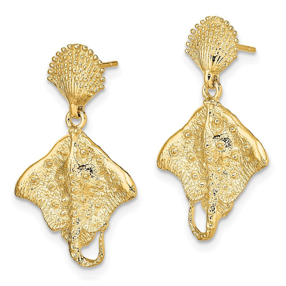 14k Yellow Gold Shell and Stingray Dangle Earrings