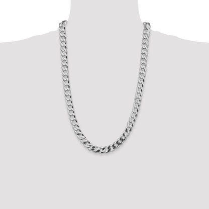 Sterling Silver Rhodium-plated 9.75mm Flat Curb Chain Necklace 26"