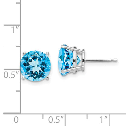 14k White Gold 9mm Blue Topaz Stud Earrings