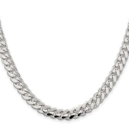 Sterling Silver Rhodium-plated 7.8mm Polished Domed Curb Chain Necklace 22"