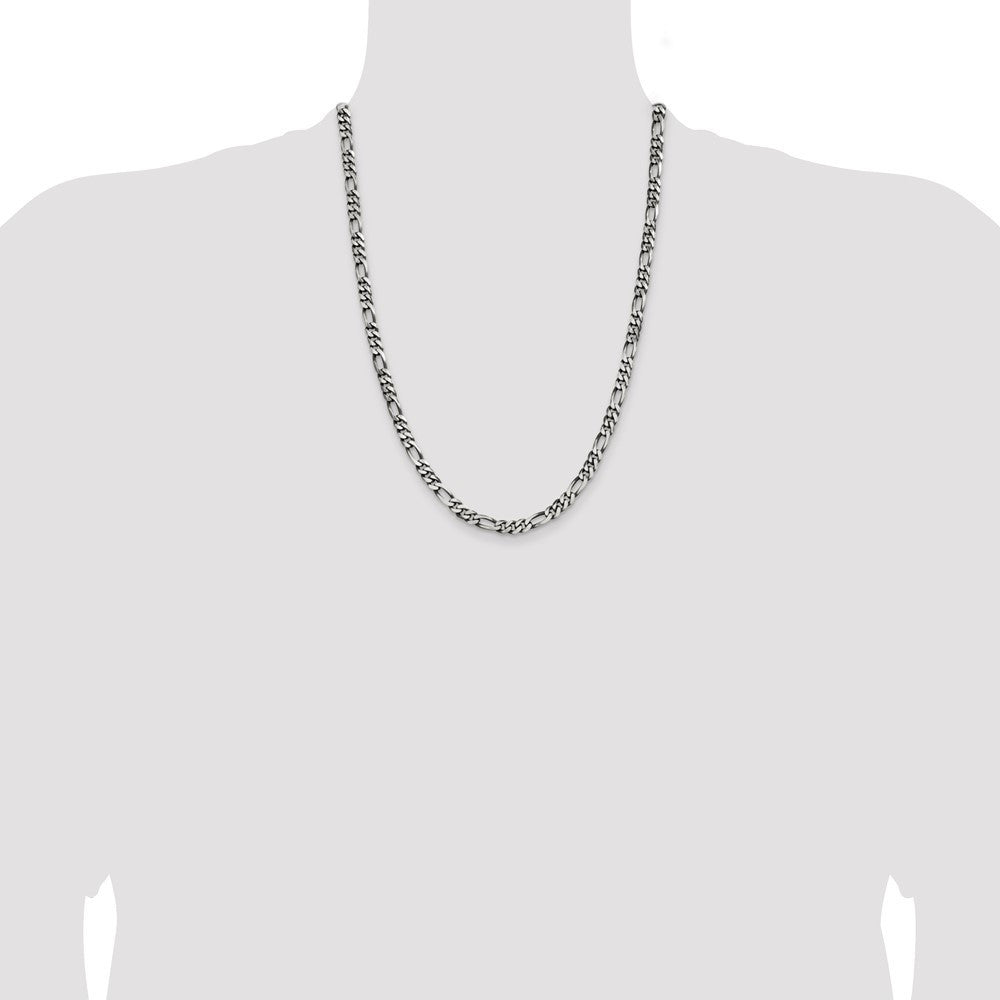 Sterling Silver Antiqued 5.5mm Figaro Chain Necklace 24"