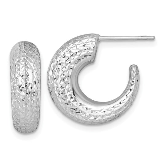 14k White Gold Polished Diamond-cut Hollow C-Hoop Earrings