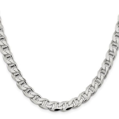 Sterling Silver 8.25mm Diamond-Cut Flat Anchor Curb Chain Necklace 24"