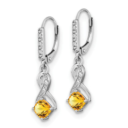 Sterling Silver Rhodium-plated Citrine and Diamond Dangle Earrings