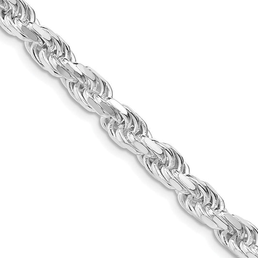 Sterling Silver Rhodium-plated 5.75mm Diamond-cut Rope Chain Necklace 26"