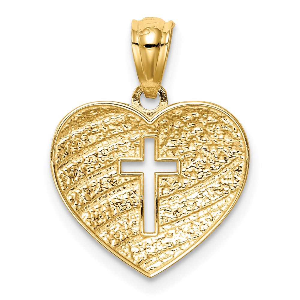 14k Yellow Gold Rhodium US Flag With Cross Heart Pendant